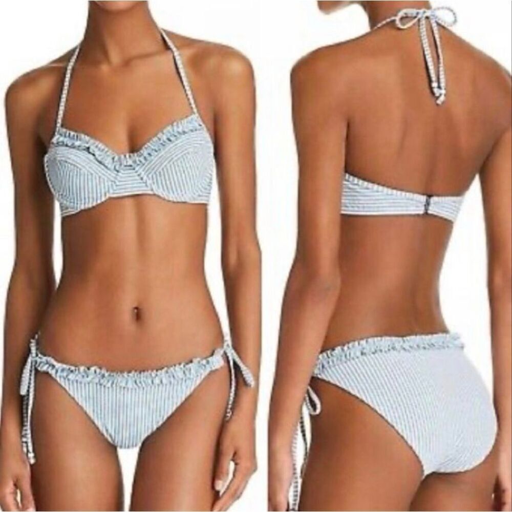 Shoshanna Pinstripe Bikini in Denim Blue & White S